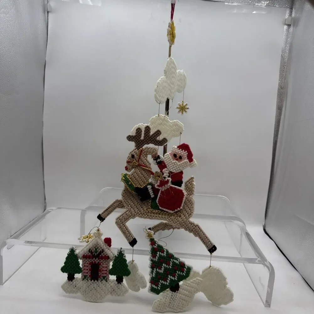 Vintage Finished BUCILLA Christmas Hanging Mobile Kit Over the Roof Top #61085